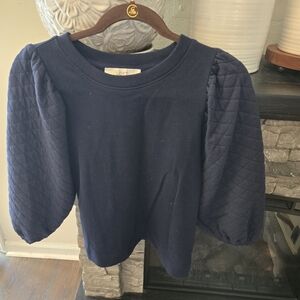 LOFT Navy Quilted Sleeve Sweatshirt
